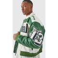 Chaqueta Bomber Recta De Cuero Sintético Con Cuello, Verde