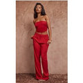 Red Woven Tailored Trousers