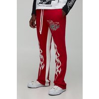 Slim Flared Stacked Graphic Gusset Joggers, Rojo