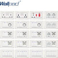 Wallpad White Acrylic Panel Rosy Gold Border Wall Light Switch LED USB EU Socket 5 6 7 8 Gang 2 Way Reset 146*86mm