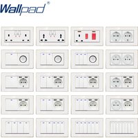 Wallpad White Acrylic Panel Rosy Gold Border Wall Light Switch LED USB EU Socket 5 6 7 8 Gang 2 Way Reset 146*86mm