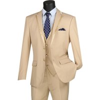 Vinci Men's Wool Feel Slim Fit 3 Piece Suit with Lapel Accent