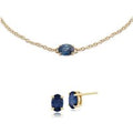 Classic Oval Light Blue Sapphire Single Stone Stud Earrings & Bracelet Set in 9ct Yellow Gold