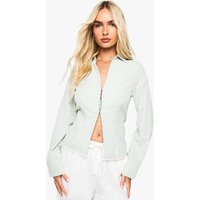 Stripe Cinched Waist Lace Trim Shirt, Verde