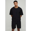Conjunto Oversize De Pantalón Corto Holgado Y Camiseta Recta Plisada, Negro