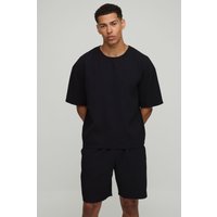 Conjunto Oversize De Pantalón Corto Holgado Y Camiseta Recta Plisada, Negro