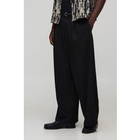 Wide Fit Pleat Front Tailored Smart Trousers, Negro
