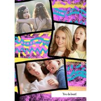 Moonpig Fuchsia And Blue Patterned Personalised Photo Upload Happy Birthday Card