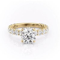 Sterling Silver with Yellow Gold Plated Round Moissanite Ring