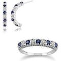 Classic Round Sapphire & Diamond Half Hoop Earrings & Half Eternity Ring Set in 9ct White Gold