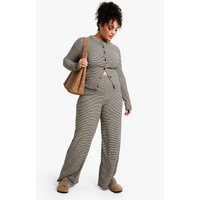 Pantalón Plus De Canalé Con Rayas Y Atadura En La Cintura, Negro