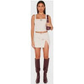 Stone Woven Tailored Belt Detail Micro Mini Skirt