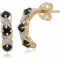 Art Nouveau Style  Sapphire & Diamond Half Hoop Earrings in 9ct Gold