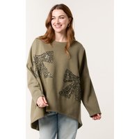 Bow Front Oversized Sweatshirt - ONE / KHAKI