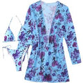Women's Black 3-Piece Floral Bikini Swimsuit with Kimono - Vibrant Summer Beachwear | Wowcher