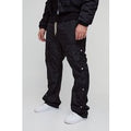 Pantalón Plus Cargo Ajustado De Campana Con Cintura Elástica, Negro