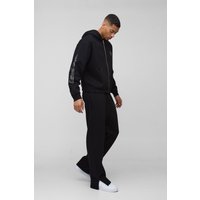 Tuta sportiva squadrata oversize Official Man con zip e cappuccio, Nero
