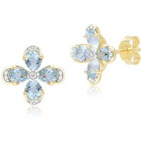 Floral Topaz & Diamond Stud Earrings in 9ct Yellow Gold