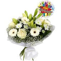 Birthday Balloon & White Petite Bouquet