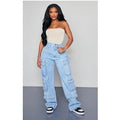 Shape Light Blue Wash Pocket Wide Leg Cargo Jeans
