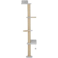 Wall Cat Tree Shelves - 4 Multi-Level Sisal Platforms, Dangling Toy, Space-Saving, 180cm, Grey | Wowcher