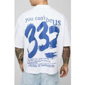 Camiseta Oversize Recta Con Cuello Extendido Y Estampado De Ascending Masters, Blanco