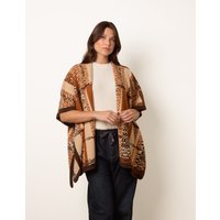 Geometric Patchwork Poncho - ONE / BROWN