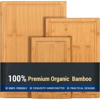 3-Piece Bamboo Cutting Board Set – Heavy Duty with Juice Groove for Meat & Vegetables, Eco-Friendly