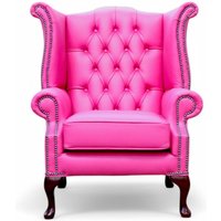 Chesterfield Queen Anne High Back Wing Chair Vele Fuchsia Pink