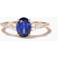 1.5CT Oval Cut Sapphire Engagement Ring Mixed Cut Diamond Cluster Ring