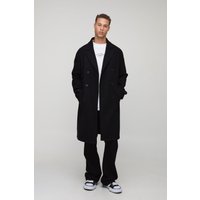 Abrigo Tall Efecto Lana Con Botonadura Doble, Negro