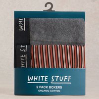White Stuff Hove Stripe & Plain Organic Boxers - Red - 2 Pairs