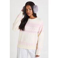 Oversized Fairisle Christmas Crew Neck Jumper, Pink