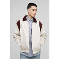 Chaqueta Bomber Oversize De Sarga Y Pana Con Cuello, Cream