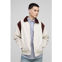 Chaqueta Bomber Oversize De Sarga Y Pana Con Cuello, Cream