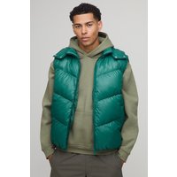 Regular Fit Sheen Panelled Hooded Funnel Puffer Gilet, Verde