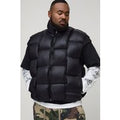 Plus High Shine Weft Oversized Funnel Neck Gilet, Negro