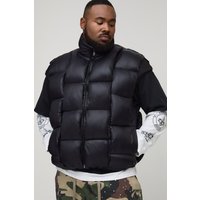 Plus High Shine Weft Oversized Funnel Neck Gilet, Negro