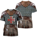 European Medieval Knight Style Summer Print Fashion New Men's Street Culture Casual Slim Retro 0 Collar Short Sleeve T-shirt Top