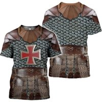 European Medieval Knight Style Summer Print Fashion New Men's Street Culture Casual Slim Retro 0 Collar Short Sleeve T-shirt Top