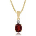 Classic Oval Garnet & Diamond Pendant in 9ct Yellow Gold
