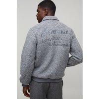 Regular Fit Seam Detail Melton Collared Bomber Jacket, Gris