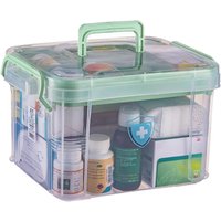 Clear Medicine Organizer Storage Box with Tray and Handle, First Aid Box Plastic Portable Thickened Medicine Container Chest
