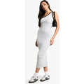 Vestido Midaxi Con Un Hombro Descubierto Y Unión En Contraste, Gris