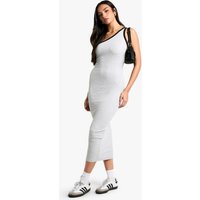 Vestido Midaxi Con Un Hombro Descubierto Y Unión En Contraste, Gris