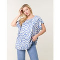 Round Neck Top With Abstract Print - S/M / BLUE