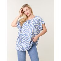Round Neck Top With Abstract Print - S/M / BLUE