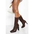 Botas De Holgura Ancha Con Puntera Cuadrada Y Tacón, Brown