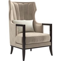 Casa Padrino Luxus Art Deco Samt Sessel Beige / Dunkelbraun 70 x 75 x H. 100 cm - Edler Wohnzimmer Sessel - Luxus QualitÃ¤t - Art Deco MÃ¶bel