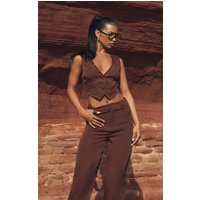 Chocolate Brown Woven Belted Back Detail Suit Waistcoat Top